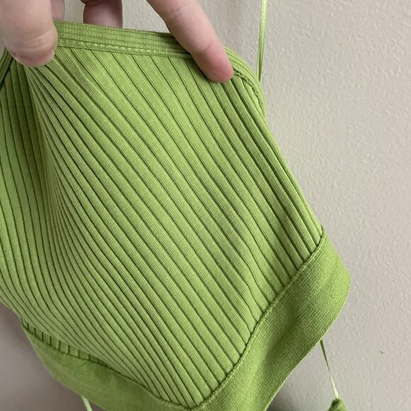 Zara Women S Green Ribbed Stretch Y2K Sleeveless Halter Neck Cutout Bodysuit NWT - Picture 6 of 16